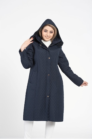 Vetre Kadın Kapitone Mont (105 Cm) Lacivert Büyük Beden 1018 Çok Renkli