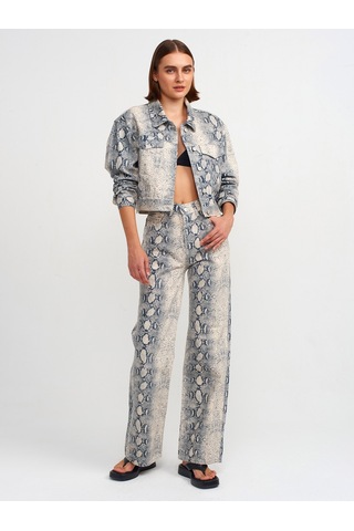 Dilvin Yılan Desen Crop Denim Mont Ekru