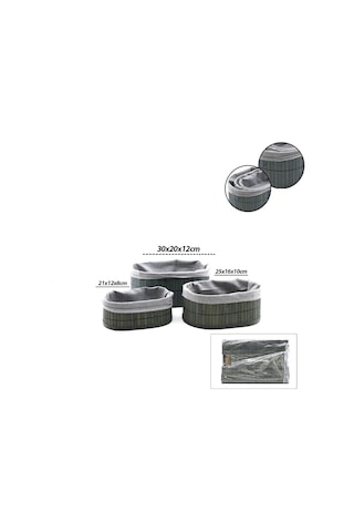 Oval Bambu Kenarlı 3'lü Organizer Sepet Seti - Gri Çok Renkli