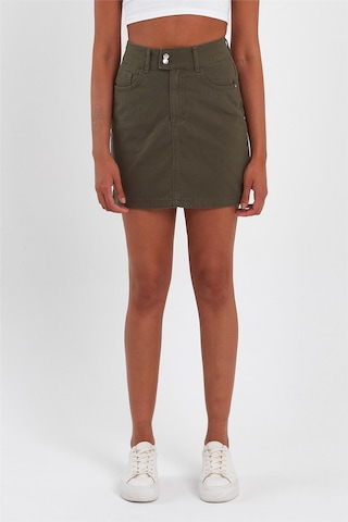 Kadın Çift Düğmeli Mini Kot Etek Haki-haki Haki
