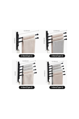 Youmex Siyah 3 Çubuklu Alüminyum Tırnaklı/ Tırnaksız 180 Döner Banyo Havluluk, Çekmece Ve Duvar Montajlı, 5kg Yüke Dayanıklı, Çok Amaçlı Kanca Siyah