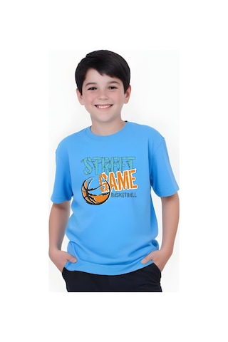 Panios Kids Street Baskılı Erkek Çocuk Yuvarlak Yaka Kısa Kollu T-shirt Mavi