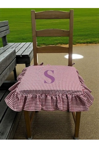 Kırmızı Pitikareli Buldan Yıkanmıs Keten 4 Tarafı Fırfırlı Sandalye Minderi Çok Renkli