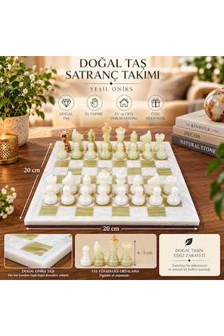 Yeşil Oniks Doğal Taş Satranç Takımı 10 İnç 25x25 Cm Dekoratif Hediyelik Satranç Seti