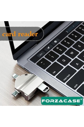 Lightning Type-c Micro Usb / Usb Kart Okuyucu Adaptör Fc459 Gümüş
