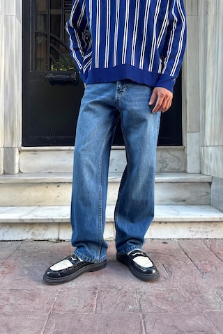 Flaw Çizgili Baggy Fit Mavi Mavi