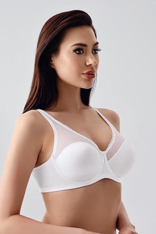New Bra Kadın C Kap Balenli Tül Detaylı Toparlayıcı Sütyen Beyaz 2304 Beyaz