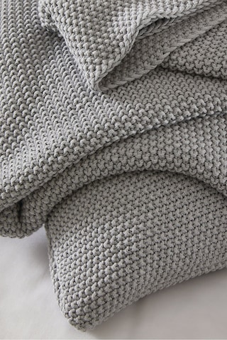The White Company Lyra Throw, Yumuşak Pamuk Örgü Battaniye, 140 X 200 Cm Polyester Battaniye Gri Tek Ebat