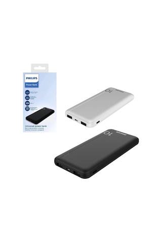 Philips DLP1810CB/1810CW 10000 MAh 2 x USB Micro Type-c Girişli Powerbank Siyah