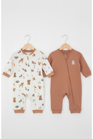 Baskılı 2'li Erkek Bebek Tulum Seti 3-24 Ay Kd53128 Kahverengi