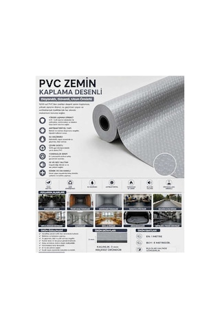 Pvc Desenli Zemin Kaplama Muşambası 2mm 1x5 Metre Kaymaz Araç Konteyner Oto Taban Kaplaması Gri