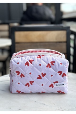 Batekso Kalp Desenli Makyaj Çantası Büyük Boy