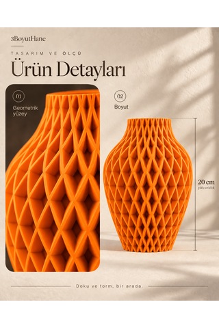 Baklava Desenli Dekoratif Vazo 20 Cm Kuru Çiçeklik Turuncu
