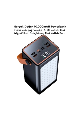 Acl Pw-52 70.000mah 22.5w Siyah Lcd 1xmicro 2xtyp-c 4xusb Port Taşınabilir Şarj Cihazı Powerbank