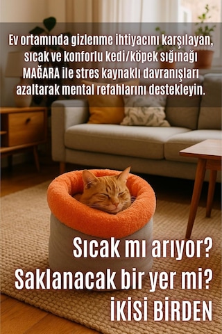 Tr Modern Kedi Ve Köpek Mağara Yatağı, 80x60x3 Cm, Sakinleştirici Ve Konforlu, Serin Mat Kılıfı İle Şeftali