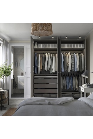 Ikea Koyu Gri Şık Kapaklı Gardırop 200x60x236 Cm