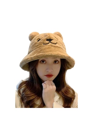 Mood Agenda Kadın Sevimli Ayı Kulak Peluş Bucket Şapka Camel