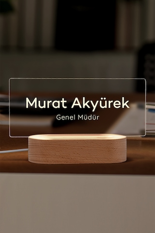 Kişiye Özel Led İsimlik Masa Lambası Masif Ahşap Tabanlı Usb Kablolu Pleksi Led Gece Lambası