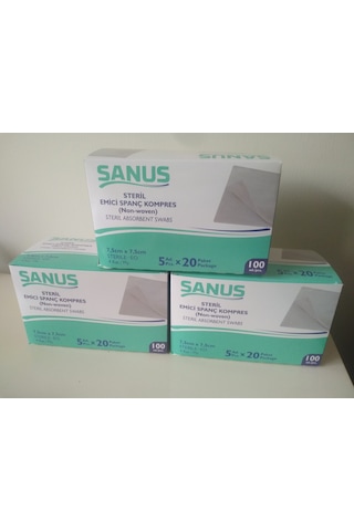 Sanus Spanç Kompres Steril Emici 7.5 x 7.5 CM 3'lü Paket 300 Adet