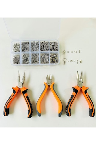 KUTULU METAL SET 5 - 970 ADET KÜPE KOLYE BİLEKLİK YAPIM SETİ TAKI MALZEMELERİ PENSELİ