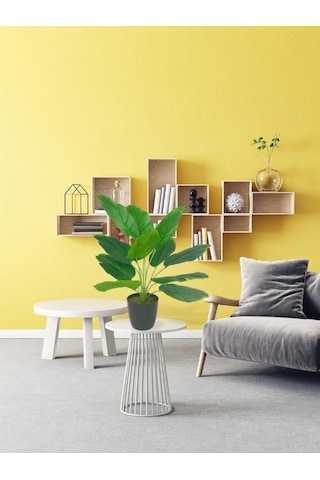 Yapay Çiçek Saksıda Yeşil Muz Yapraklı 12dal 50cm Salon Çiçeği Yapay Bitki