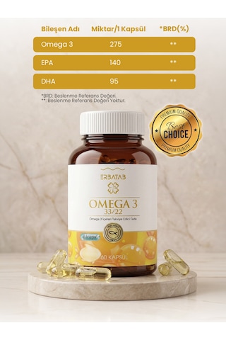 Erbatab Omega 3 Balık Yağı Hava Sızdırmaz Okside Olmayan Licaps Omega3 60 Kapsül