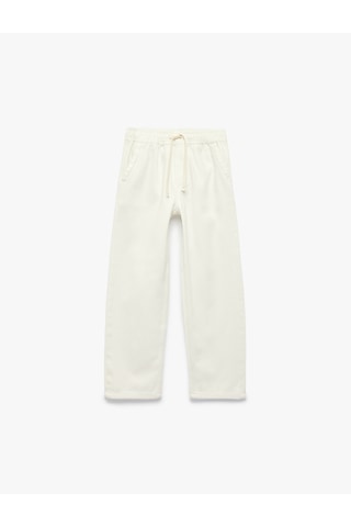 Koton Pamuklu Beli Bağcıklı Cepli Rahat Kesim Denim Pantolon Beyaz 6skb40016td