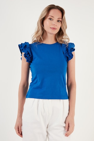 Lela Pamuklu Kolları Fırfırlı Slim Fit Bisiklet Yaka Bayan T Shirt 5864500 Saks