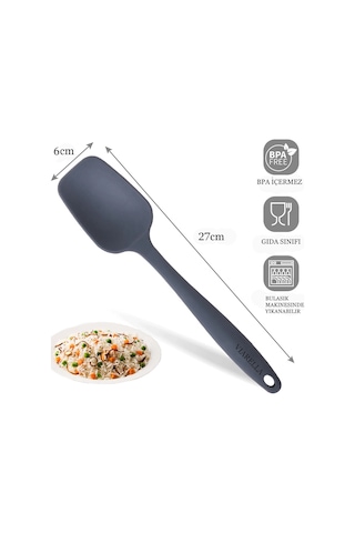 2li Gri Silikon Kaşık Spatula Yanmaz Yapışmaz Çizmez 27cm