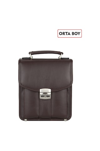 Dada Kilit Mekanizmalı Kahverengi Piremium Orta Boy Erkek El Çantası Omuz Askılı