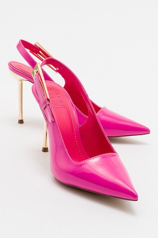 Luvishoes Labin Fuşya Rugan Tokalı Kadın Yüksek Topuklu Ayakkabı Fuşya