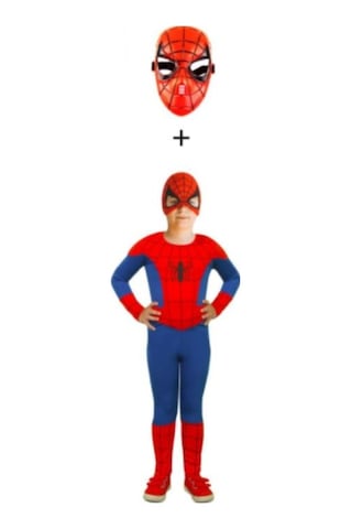 Sedirli Spiderman Kostümü Örümcek Adam Kostüm 2 Maskeli Çok Renkli