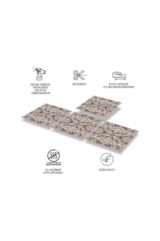 Tink KENDİNDEN YAPIŞKANLI BORDO TAŞ DESENLİ PVC KARO 30X30 CM