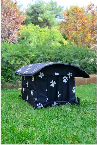 Yuga Pati Desenli Siyah Kedi Evi Isı Ve Yağmur Korumalı