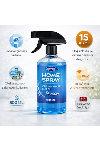 Uzman Home Spray Posedion Oda Spreyi - Çamaşır Kokusu 500 Ml 15 Adet Ev, Ofis, Araç Okyanus