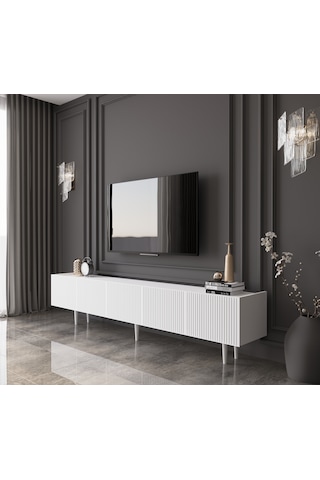Capella Country Mdf Beyaz 5 Kapak Ahşap Ayaklı 200 Cm Tv Ünitesi