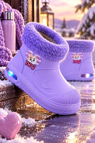 Muggo Muppy Işıklı Kürk Detaylı Unisex Çocuk Günlük Yağmur Ve Kar Botu Lila
