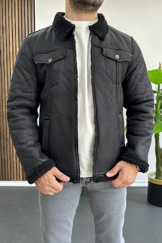 Erkek İçi Kürklü Suni Pul Deri Mont Siyah Edw120-siyah Siyah