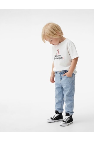 Koton Kısa Kollu Oversize Bisiklet Yaka Pamuklu Atatürk Baskılı Tişört Ekru 6smb10178tk