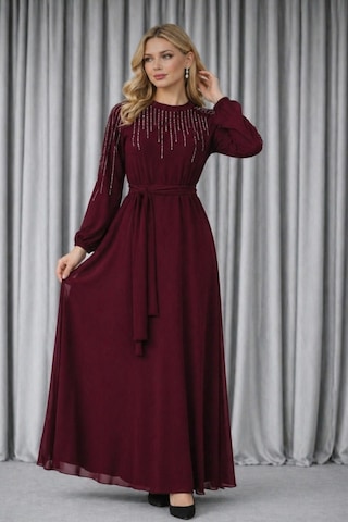 Lunara Işıltılı Kadın Astarlı Şifon Abiye Elbise Yz2508 Bordo
