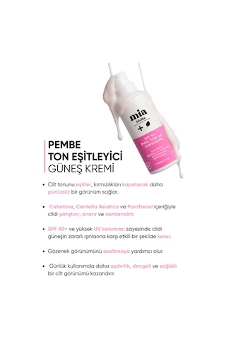 Mia Klinika Pink Tone Up Ton Eşitleyici Pembe Yüz Güneş Kremi SPF50+ 50 ML