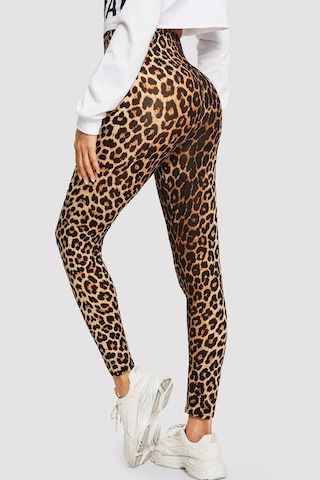 Moda Dua Kadın Leopar Desenli Yüksek Bel Dar Kesim Esnek Tayt