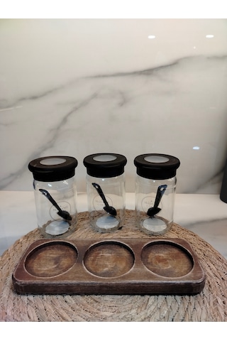 Retro Ahşaplı Glostad 4 Parça Yağlık Seti Cam Siyah