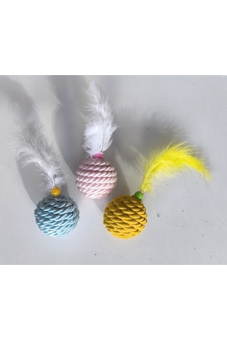 Renkli Jut Örgü Kedi Oyun Topu Çeşitli Renklerde 5 Cm