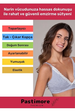 Mammabra Yumuşak Toparlayıcı Tam Kalıp Beatris Pembe Pamuklu Emzirme Sütyeni Gri