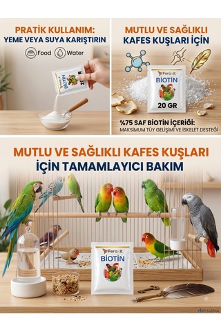 Biotin 20 Gr - Kafes Kuşları İçin Tüy Gelişimi Ve Parlaklığı Takviyesi, Saf Biotin Ev Tipi Ekonomik Paket