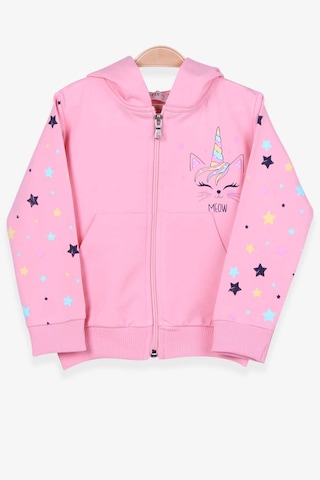 Breeze Kız Çocuk Hırka Kolları Desenli Baskılı 1-4 Yaş, Somon