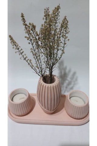 İskandinav Vazolu Tabaklı Tealight Mumluk Set Random