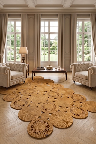 Jüt Hasır Kare Kilim Dekoratif Halı Yolluk Doğal Görünümlü Bohem Modern Ev Dekorasyonu Salon Oturma Mutfak Balkon Çocuk Odası 163kırçıllıhasır