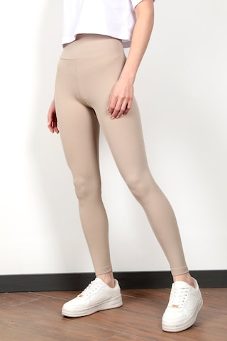 Giysa Toparlayıcı Taş Rengi Kadın Kaşkorse Fitilli Spor Yoga Tayt - 4102 Taş